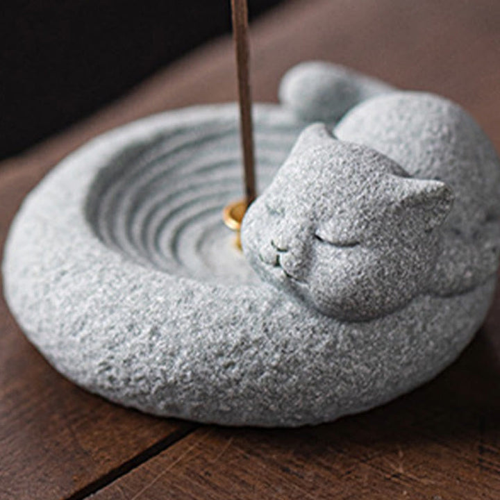 Buddha Stonesかわいい怠惰な猫の癒しの香炉 デスクデコレーション - image 24