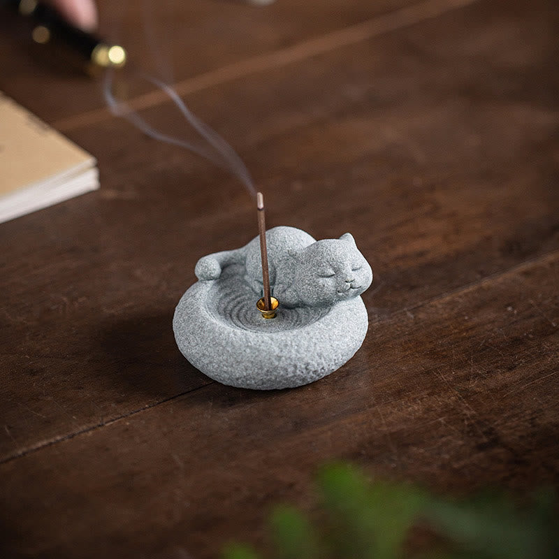 Buddha Stonesかわいい怠惰な猫の癒しの香炉 デスクデコレーション - image 18