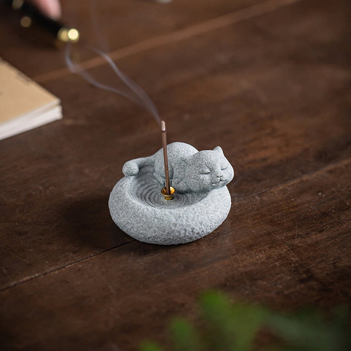 Buddha Stonesかわいい怠惰な猫の癒しの香炉 デスクデコレーション - image 18