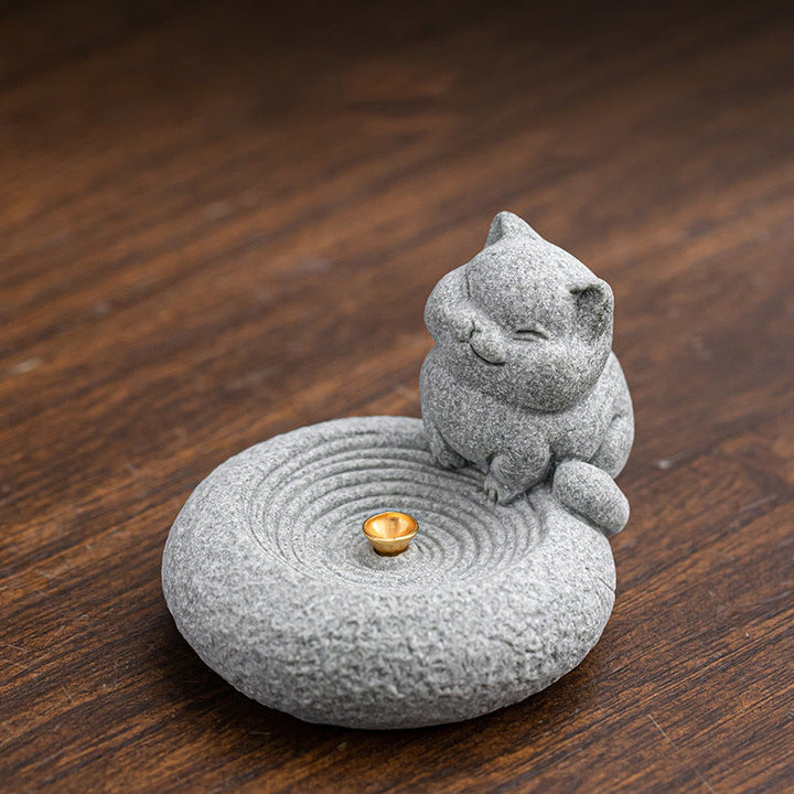 Buddha Stonesかわいい怠惰な猫の癒しの香炉 デスクデコレーション - image 7