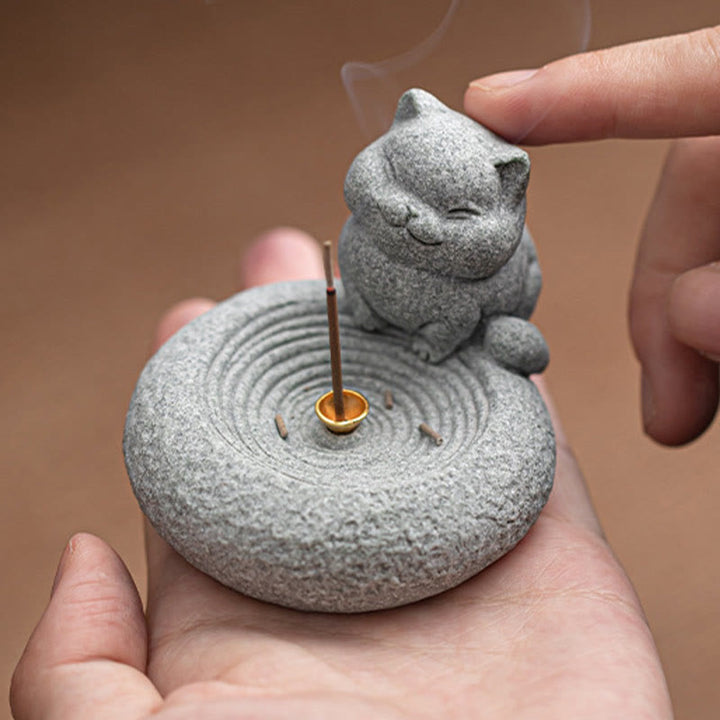 Buddha Stonesかわいい怠惰な猫の癒しの香炉 デスクデコレーション - image 8