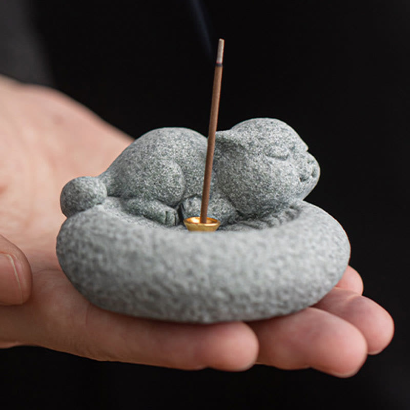 Buddha Stonesかわいい怠惰な猫の癒しの香炉 デスクデコレーション - image 21