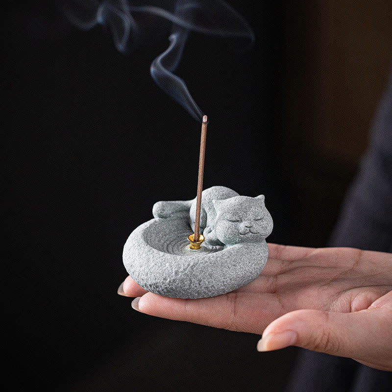 Buddha Stonesかわいい怠惰な猫の癒しの香炉 デスクデコレーション - image 14