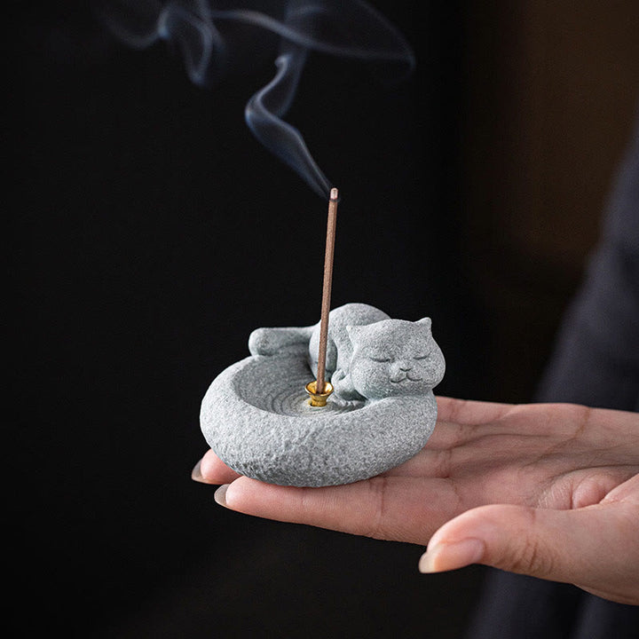 Buddha Stonesかわいい怠惰な猫の癒しの香炉 デスクデコレーション - image 14