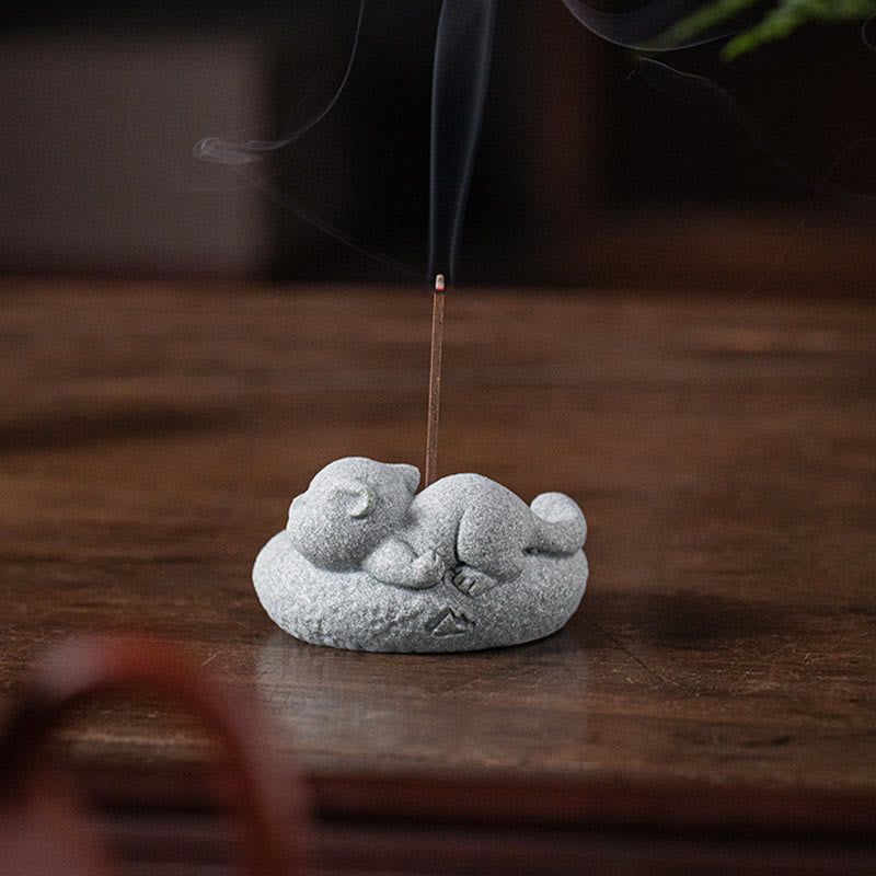 Buddha Stonesかわいい怠惰な猫の癒しの香炉 デスクデコレーション - image 17