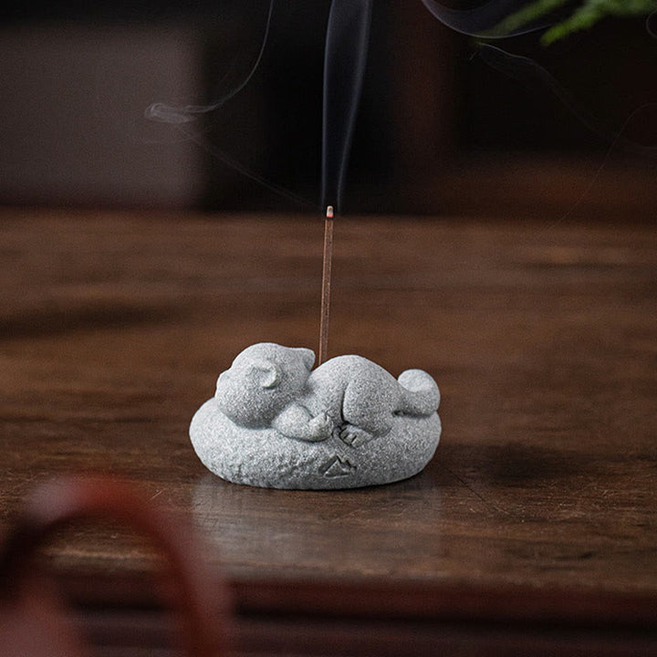 Buddha Stonesかわいい怠惰な猫の癒しの香炉 デスクデコレーション - image 17