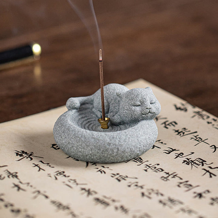 Buddha Stonesかわいい怠惰な猫の癒しの香炉 デスクデコレーション - image 20