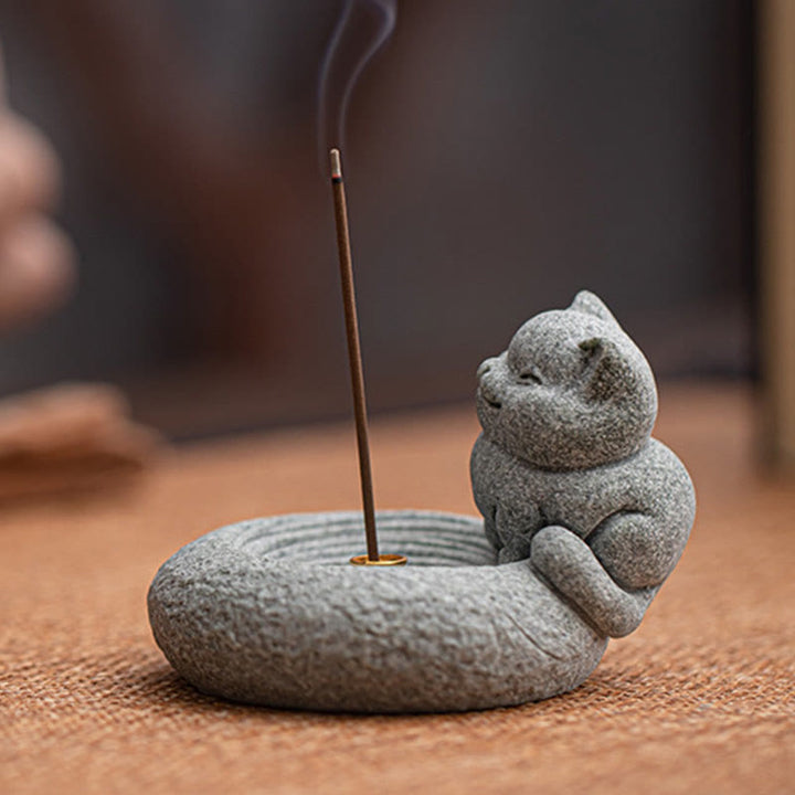Buddha Stonesかわいい怠惰な猫の癒しの香炉 デスクデコレーション - image 6
