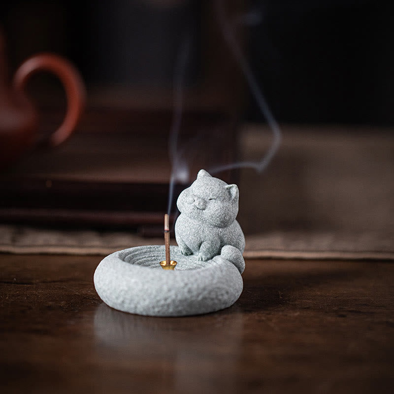 Buddha Stonesかわいい怠惰な猫の癒しの香炉 デスクデコレーション - image 3