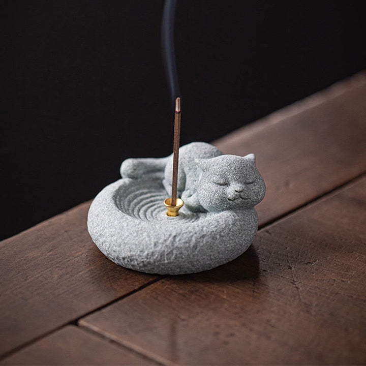 Buddha Stonesかわいい怠惰な猫の癒しの香炉 デスクデコレーション - image 22