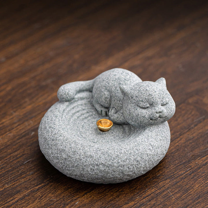 Buddha Stonesかわいい怠惰な猫の癒しの香炉 デスクデコレーション - 怠け猫 6.5×6.5×3.5cm - image 13