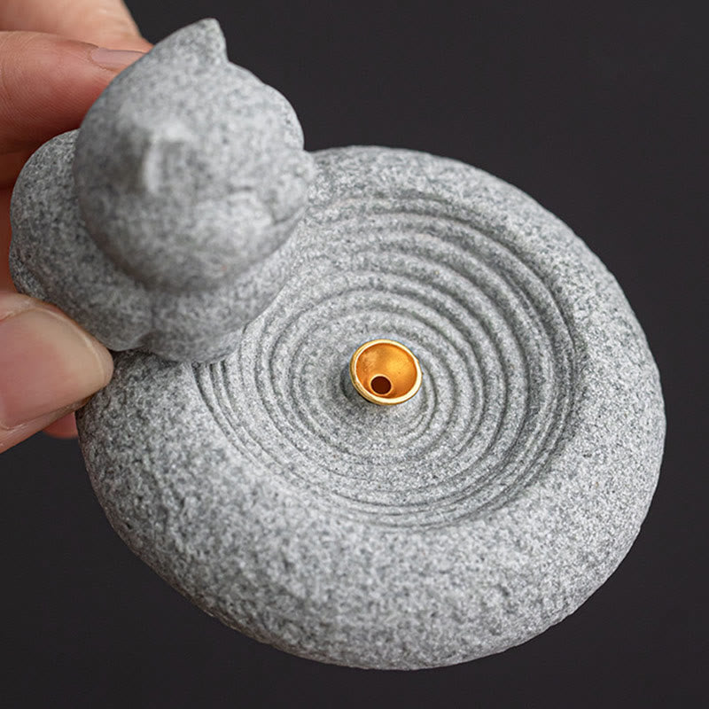 Buddha Stonesかわいい怠惰な猫の癒しの香炉 デスクデコレーション - image 9
