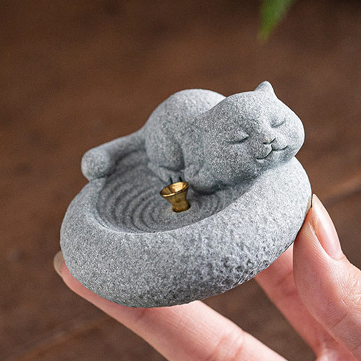 Buddha Stonesかわいい怠惰な猫の癒しの香炉 デスクデコレーション - image 26
