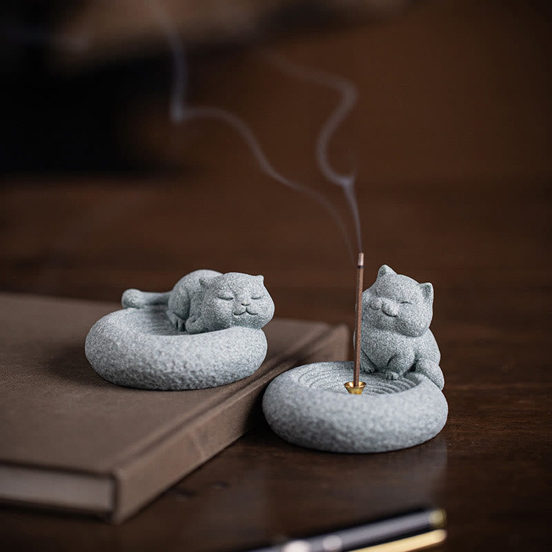 Buddha Stonesかわいい怠惰な猫の癒しの香炉 デスクデコレーション - 立っている猫 7.6×6.5×5.3cm - image 1