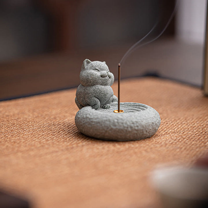 Buddha Stonesかわいい怠惰な猫の癒しの香炉 デスクデコレーション - image 4