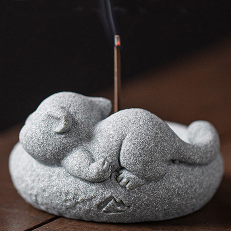 Buddha Stonesかわいい怠惰な猫の癒しの香炉 デスクデコレーション - image 25
