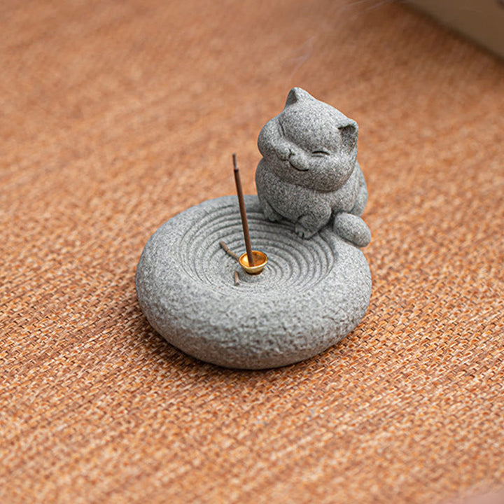 Buddha Stonesかわいい怠惰な猫の癒しの香炉 デスクデコレーション - image 5
