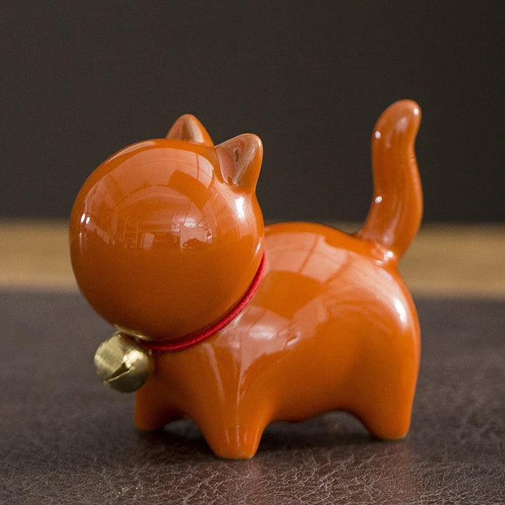 Buddha Stonesミニかわいいラッキーベル猫ティーペットセラミックホームデスク置物装飾 - 招き猫オレンジ 7×3.4×5.8cm - image 11