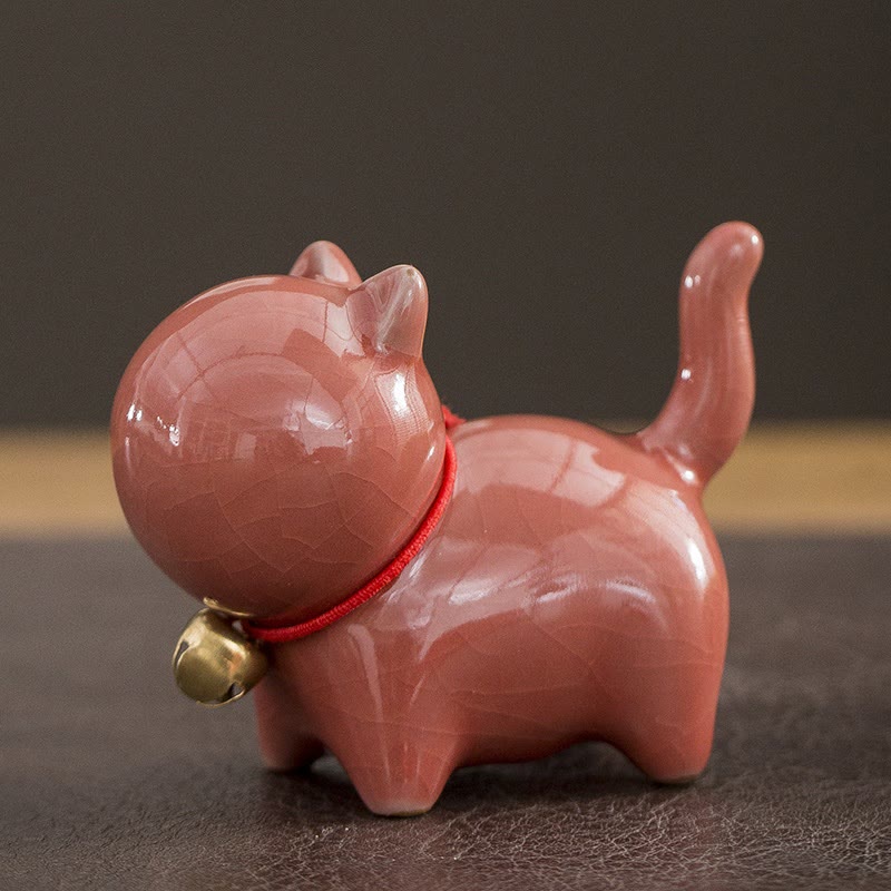 Buddha Stonesミニかわいいラッキーベル猫ティーペットセラミックホームデスク置物装飾 - 招き猫ピンク 7×3.4×5.8cm - image 8