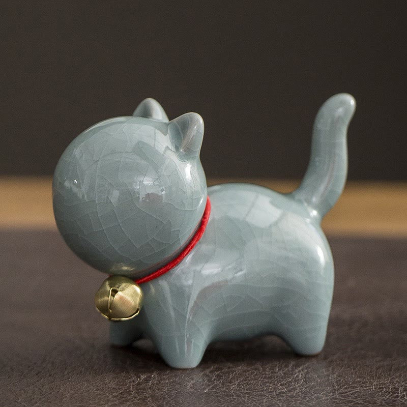 Buddha Stonesミニかわいいラッキーベル猫ティーペットセラミックホームデスク置物装飾 - 招き猫グレー 7×3.4×5.8cm - image 13