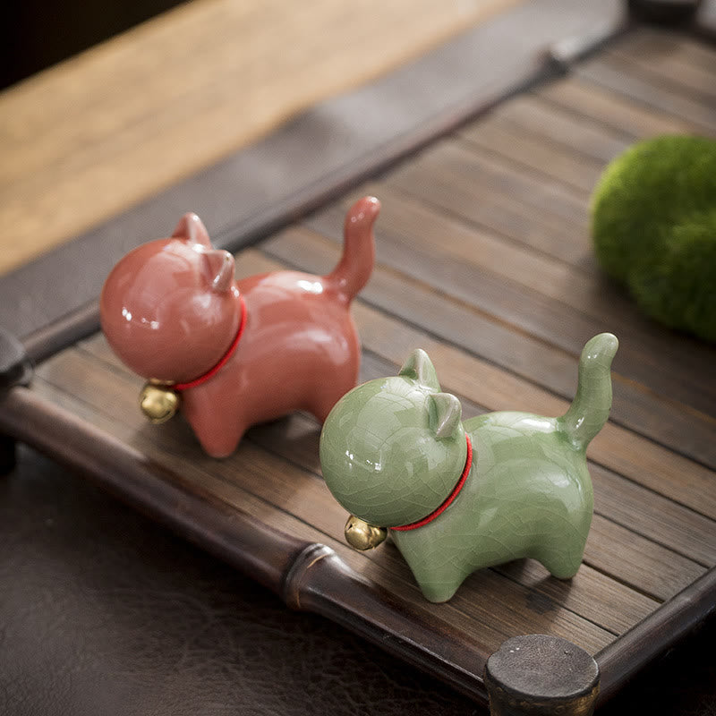 Buddha Stonesミニかわいいラッキーベル猫ティーペットセラミックホームデスク置物装飾 - image 1