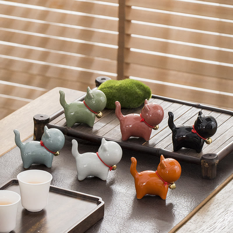 Buddha Stonesミニかわいいラッキーベル猫ティーペットセラミックホームデスク置物装飾 - image 2
