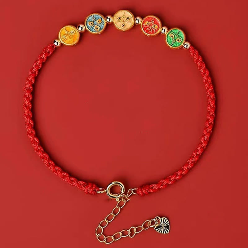 Buddha Stonesの赤紐925スターリングシルバー 五つの富の神との繋がりブレスレット - image 1