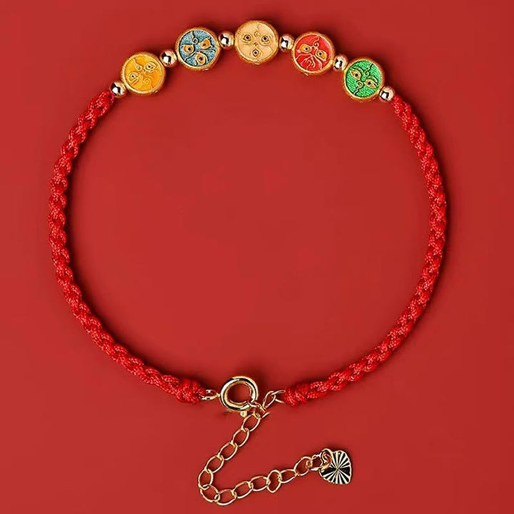 Buddha Stonesの赤紐925スターリングシルバー 五つの富の神との繋がりブレスレット - image 1