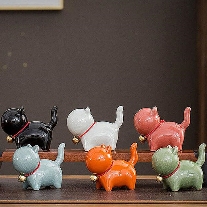 Buddha Stonesミニかわいいラッキーベル猫ティーペットセラミックホームデスク置物装飾 - image 22