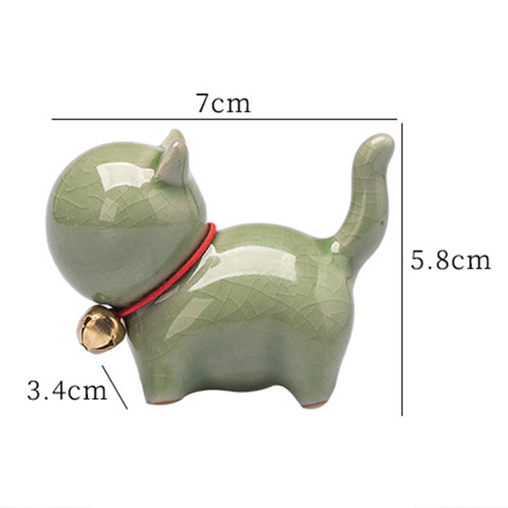 Buddha Stonesミニかわいいラッキーベル猫ティーペットセラミックホームデスク置物装飾 - image 7
