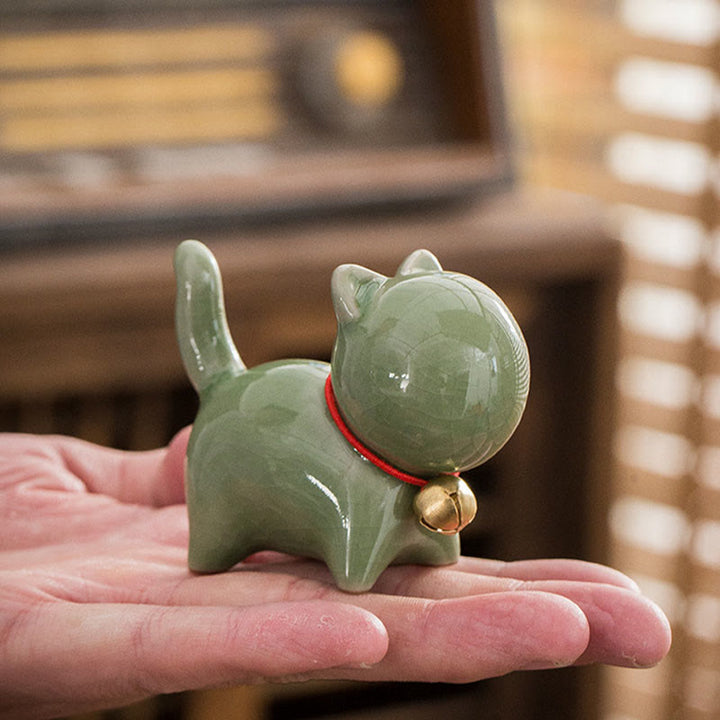 Buddha Stonesミニかわいいラッキーベル猫ティーペットセラミックホームデスク置物装飾 - image 5