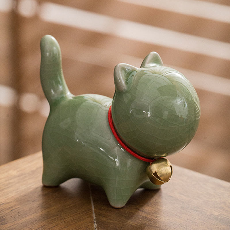 Buddha Stonesミニかわいいラッキーベル猫ティーペットセラミックホームデスク置物装飾 - image 4