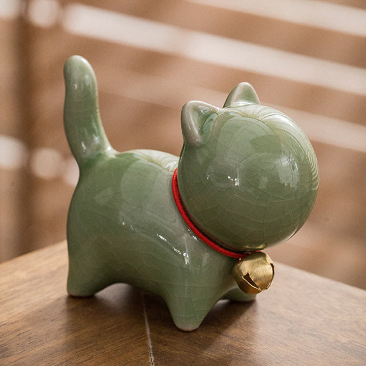 Buddha Stonesミニかわいいラッキーベル猫ティーペットセラミックホームデスク置物装飾 - image 4