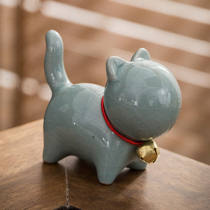 Buddha Stonesミニかわいいラッキーベル猫ティーペットセラミックホームデスク置物装飾 - image 14