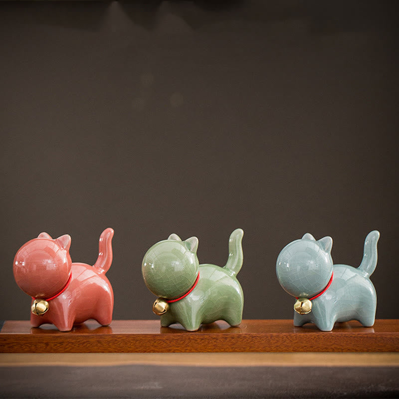 Buddha Stonesミニかわいいラッキーベル猫ティーペットセラミックホームデスク置物装飾 - image 20