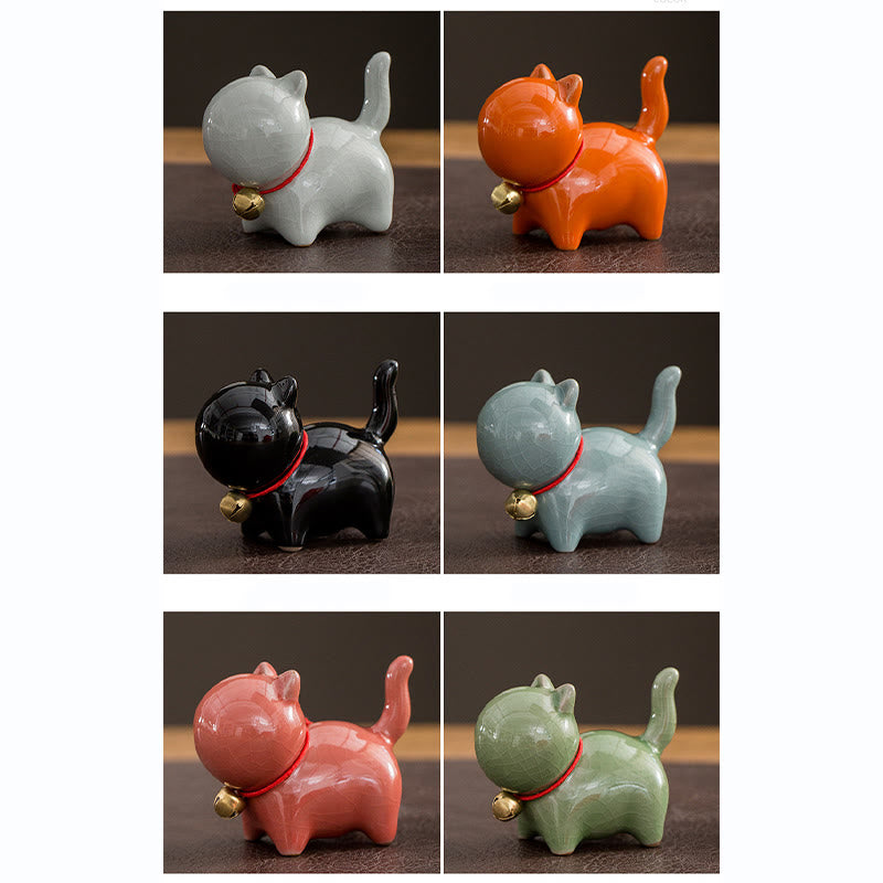 Buddha Stonesミニかわいいラッキーベル猫ティーペットセラミックホームデスク置物装飾 - image 21