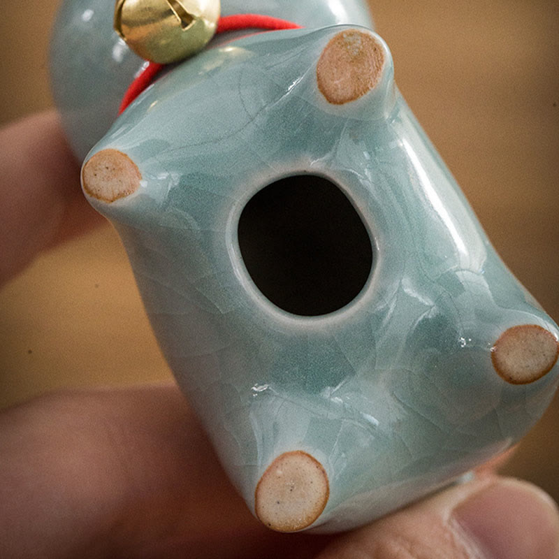 Buddha Stonesミニかわいいラッキーベル猫ティーペットセラミックホームデスク置物装飾 - image 16