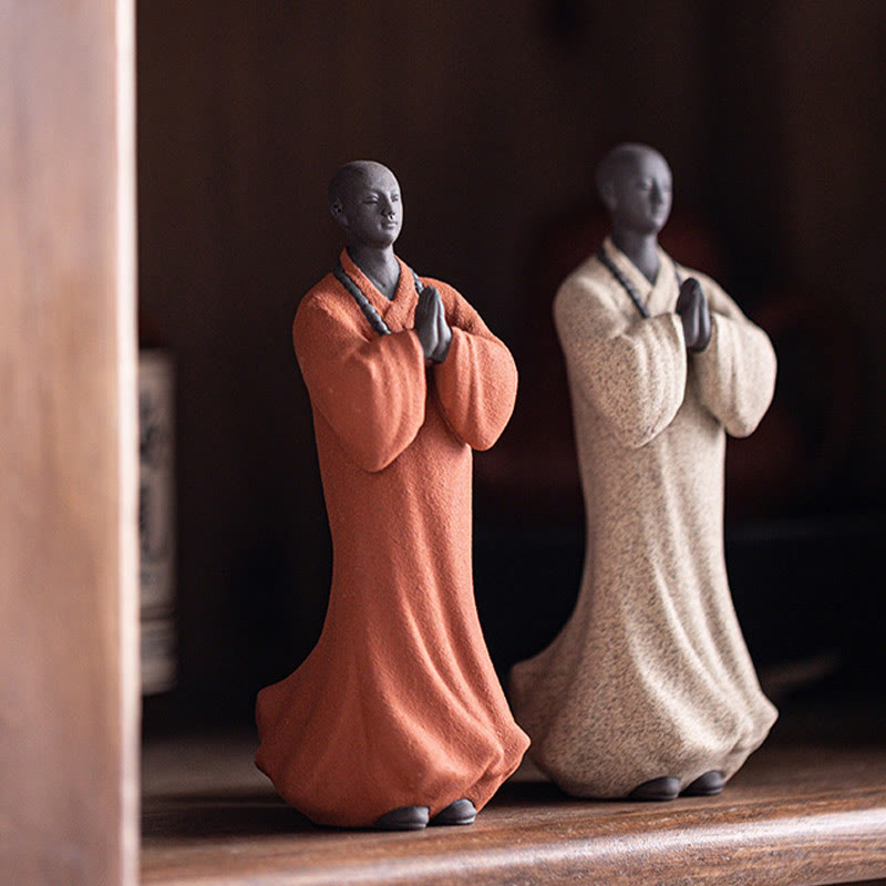 Buddha Stones瞑想 祈り 僧侶 像 陶器 慈悲 静寂 室内装飾