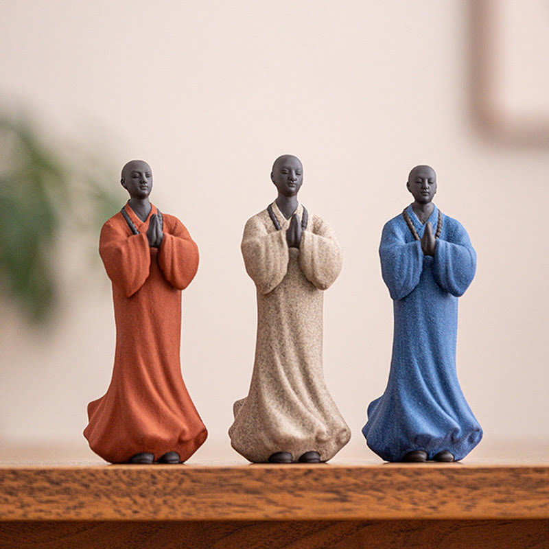 Buddha Stones瞑想 祈り 僧侶 像 陶器 慈悲 静寂 室内装飾