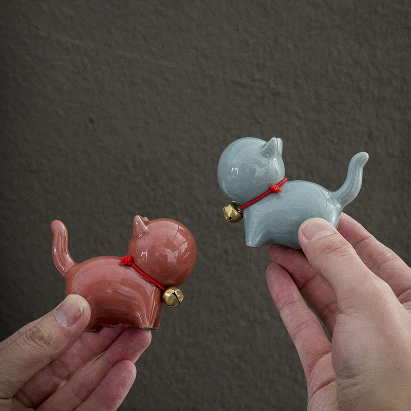 Buddha Stonesミニかわいいラッキーベル猫ティーペットセラミックホームデスク置物装飾 - image 19
