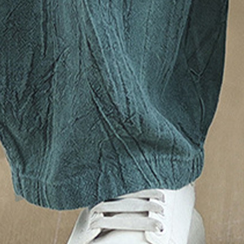 Buddha Stones無地 シワ加工デザイン 伸縮性ウエストバンド コットンリネン レディース パンツ ポケット付き - image 21