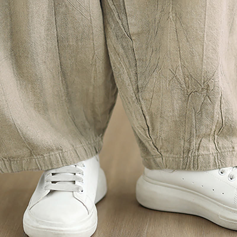 Buddha Stones無地 シワ加工デザイン 伸縮性ウエストバンド コットンリネン レディース パンツ ポケット付き - image 14