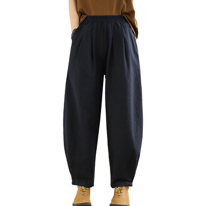 Buddha Stonesカジュアル 無地 テーパード 伸縮性ウエストバンド コットンリネン レディース パンツ ポケット付き - image 25