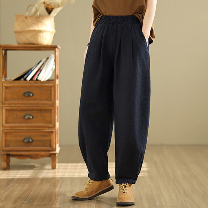 Buddha Stonesカジュアル 無地 テーパード 伸縮性ウエストバンド コットンリネン レディース パンツ ポケット付き - image 23