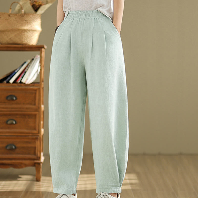 Buddha Stonesカジュアル 無地 テーパード 伸縮性ウエストバンド コットンリネン レディース パンツ ポケット付き - image 33