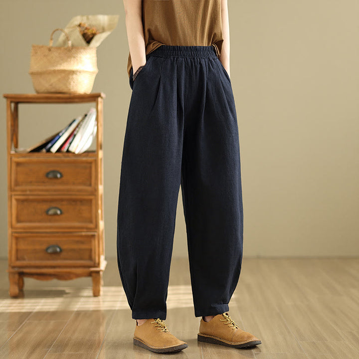 Buddha Stonesカジュアル 無地 テーパード 伸縮性ウエストバンド コットンリネン レディース パンツ ポケット付き - image 24