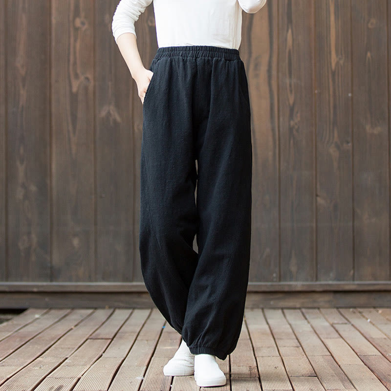 Buddha Stonesカジュアル 無地 キャロット 伸縮性ウエストバンド コットン ラミー レディース パンツ ポケット付き - image 14
