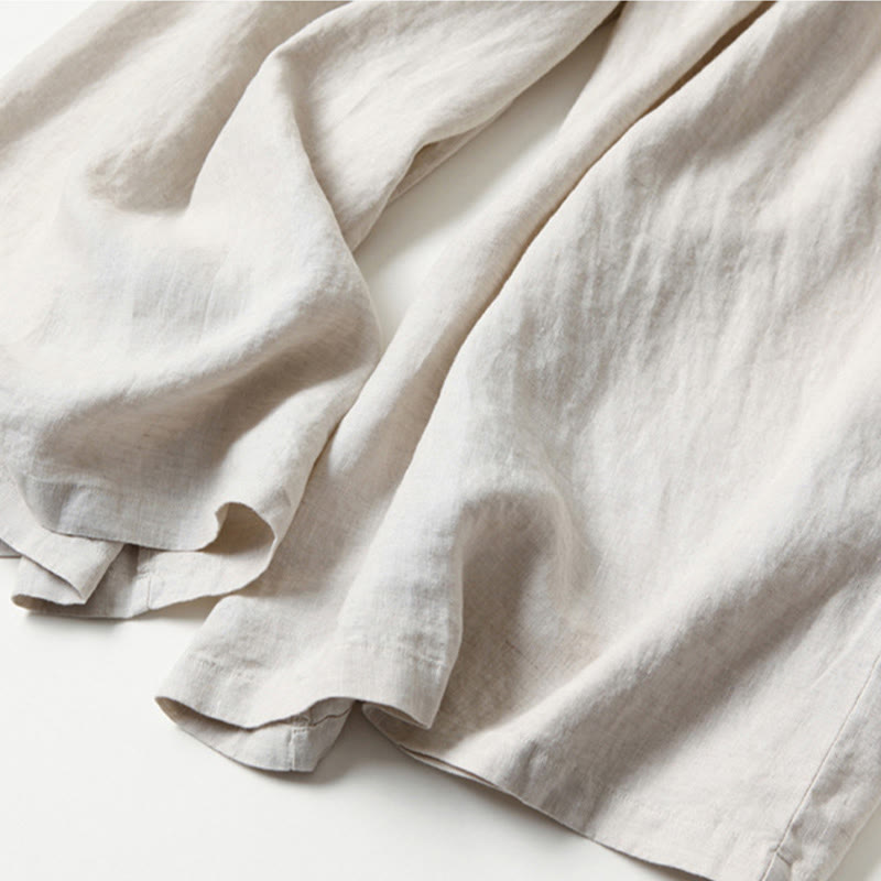 Buddha Stones 綿麻ワイドパンツ ハイウエスト 無地 ポケット付き ゆったり涼しい - image 18