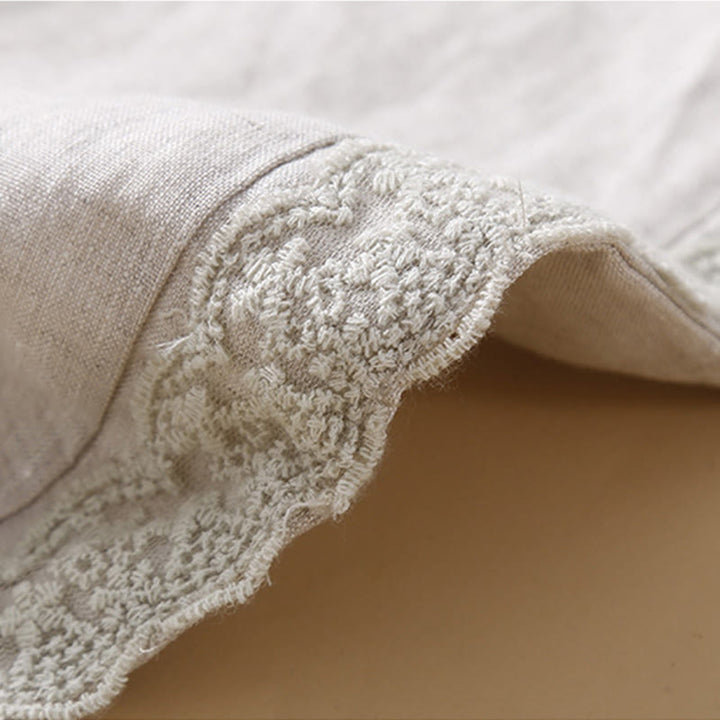 Buddha Stones無地 花刺繍 サイドリネン レディース ポケット付きパンツ
