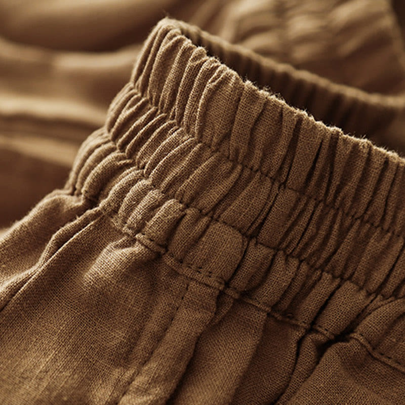 Buddha Stones無地 キャロット型 伸縮性ウエストバンド コットンリネン レディース ポケット付きパンツ - image 5